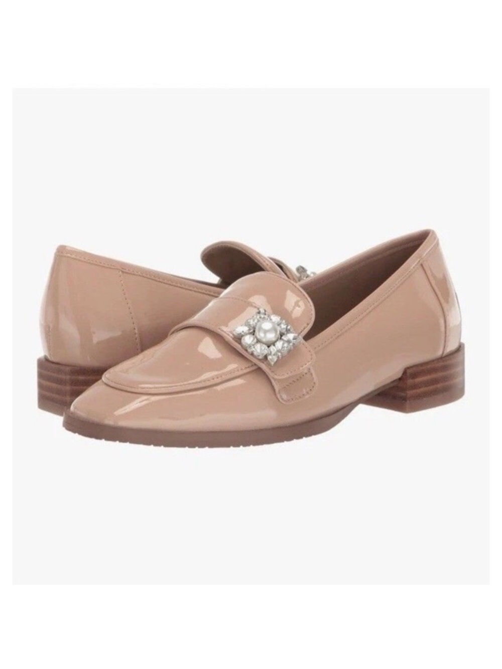 NYDJ Tracee Faux Patent Leather Rhinestone Loafers Dusty Rose Square Toe Size 9